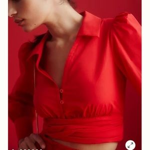 NWT Maeve Poplin Bow-Front Blouse